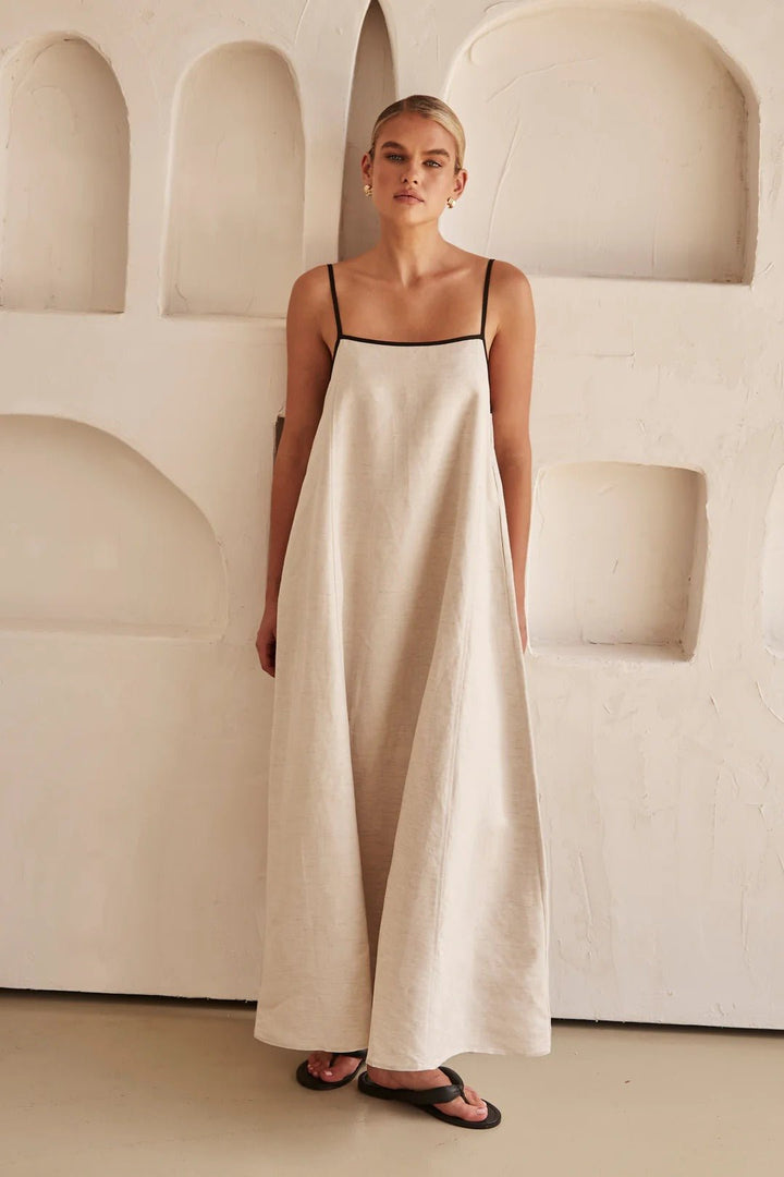 Genevieve | Contrast-Trim Linen Maxi Dress
