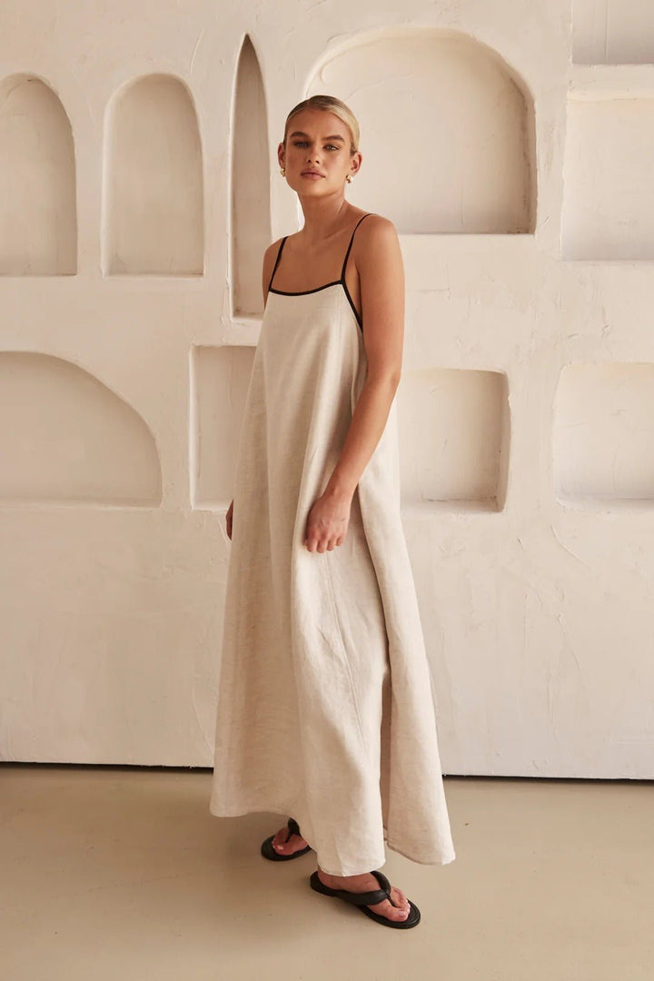 Genevieve | Contrast-Trim Linen Maxi Dress