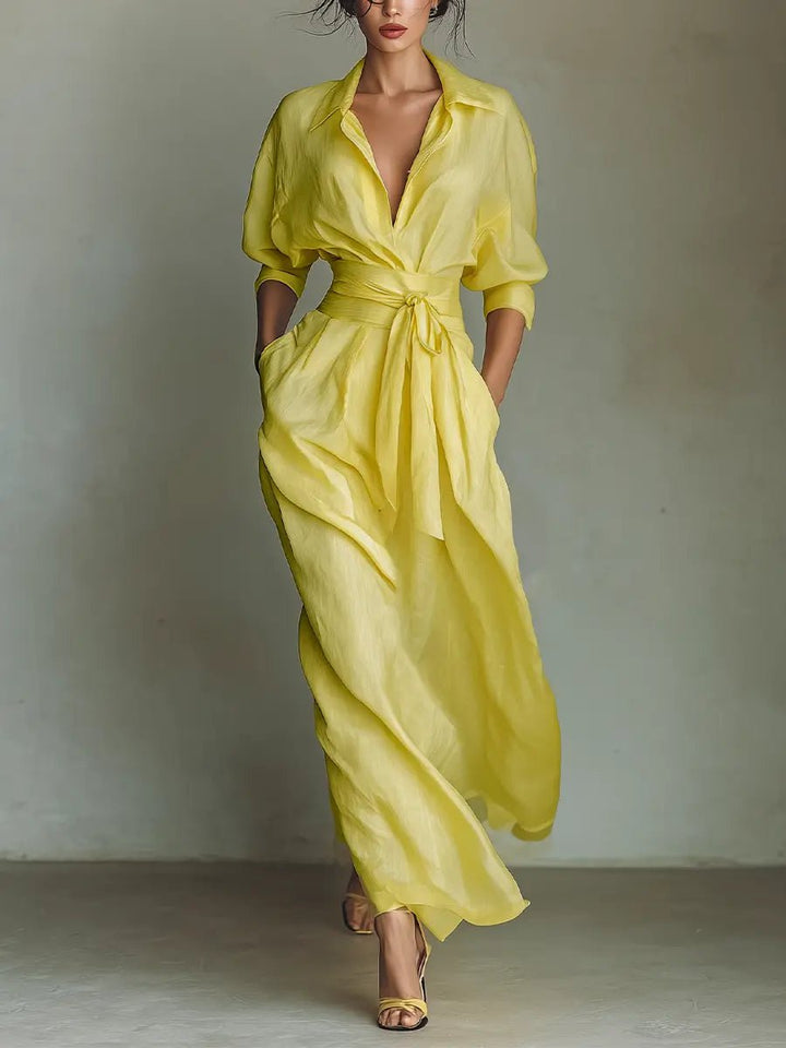Vivian | Tie-Waist Linen Maxi Dress