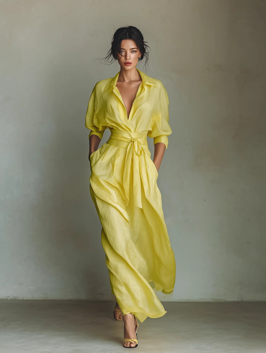 Vivian | Tie-Waist Linen Maxi Dress