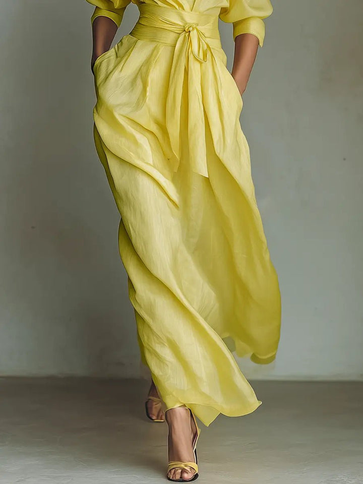 Vivian | Tie-Waist Linen Maxi Dress