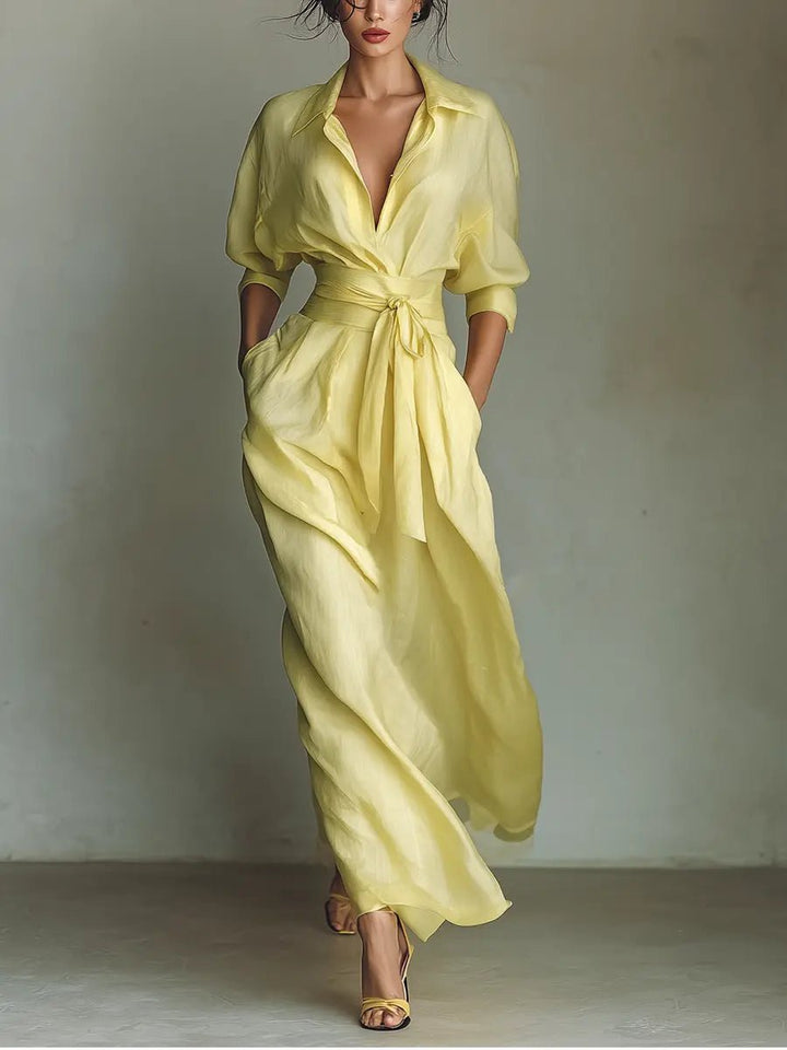 Vivian | Tie-Waist Linen Maxi Dress