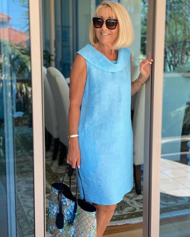 Adelaide | Wide-Neck Linen Shift Dress
