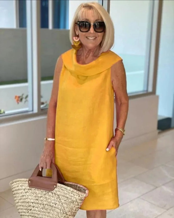 Adelaide | Wide-Neck Linen Shift Dress