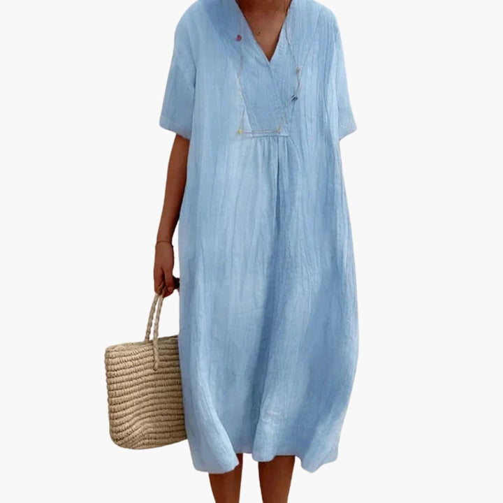 Beatrix | V-Neck Linen Midi Dress