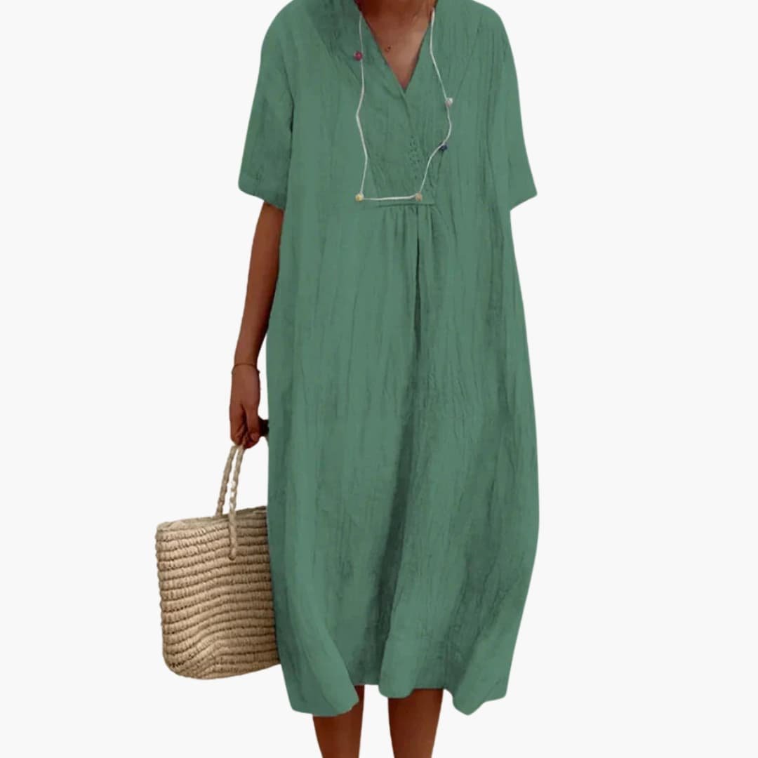 Beatrix | V-Neck Linen Midi Dress