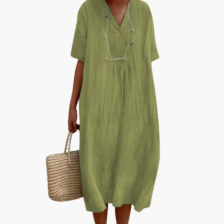 Beatrix | V-Neck Linen Midi Dress