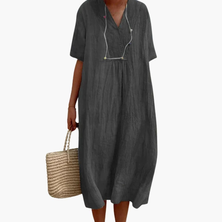 Beatrix | V-Neck Linen Midi Dress