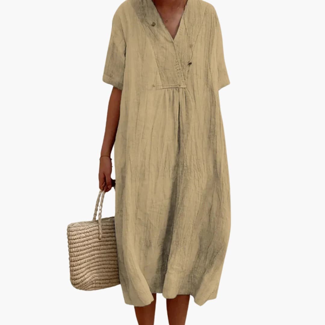 Beatrix | V-Neck Linen Midi Dress