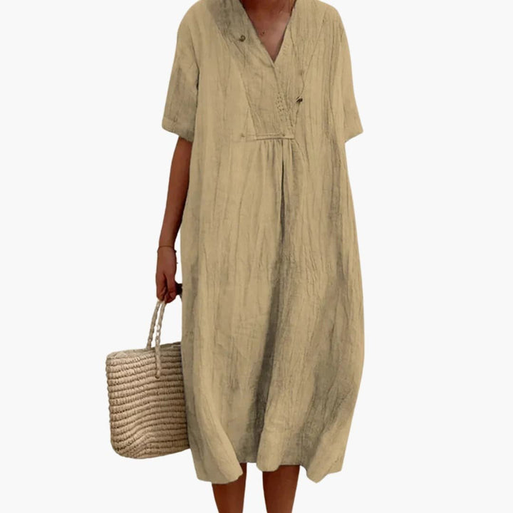 Beatrix | V-Neck Linen Midi Dress