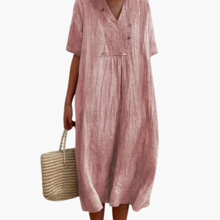 Beatrix | V-Neck Linen Midi Dress